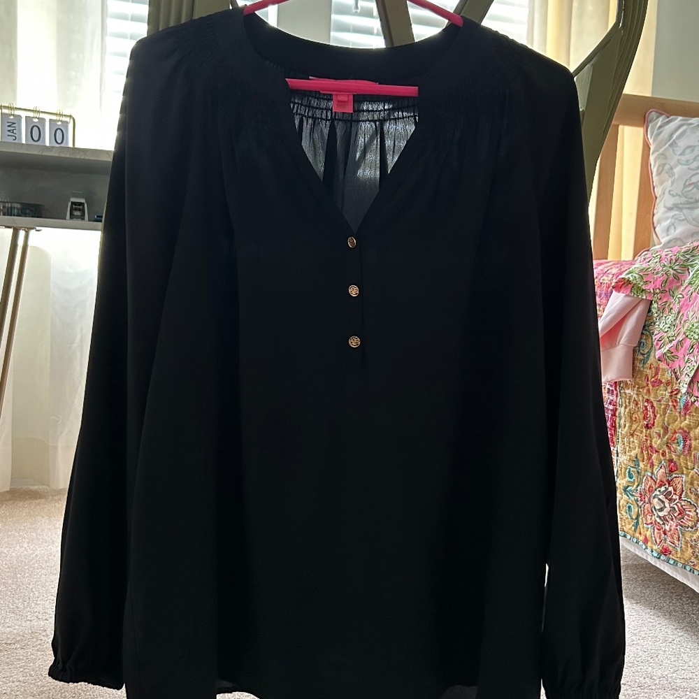Lilly Pulitzer Black Elsa Blouse Medium